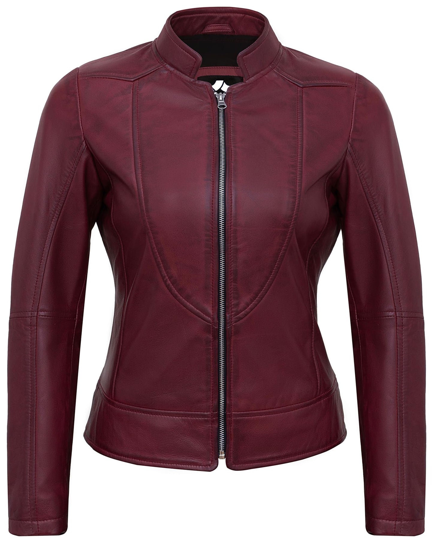 UrbanFocal Genuine Leather Jacket Women - Leather Biker Jacket Women | [101003006] Maroon Amy, 2XL