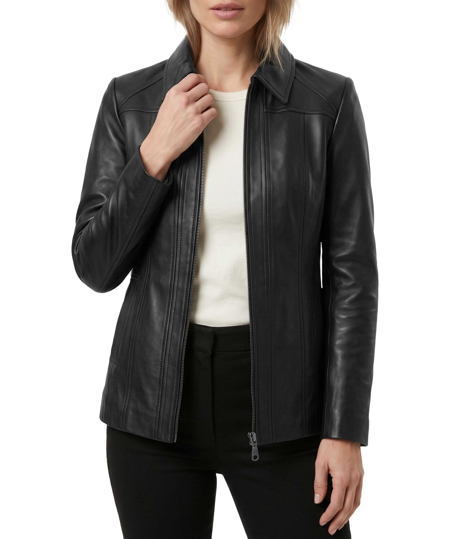 TRENDS GENESIS Premium Genuine Lambskin Long Leather Jacket Black Leather Coats for Women, Classic Car Coat Look XL