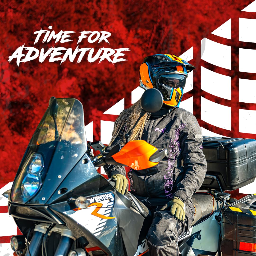 HWK Adventure/Touring Motorcycle Jacket for Women, Women's Motorcycle Jacket with CE Armor for Enduro Motorbike Riding, Water Resistant Textile Biker Jacket for Women - Black & White, Large