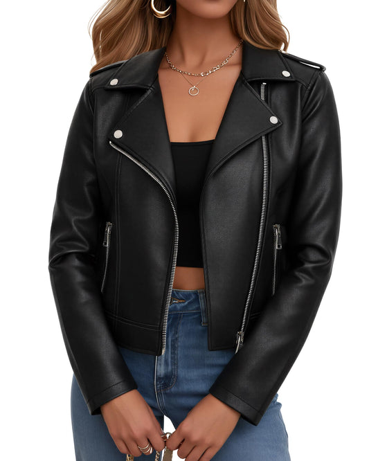 Ommiivex Women Faux Jacket Leather Cropped Bomber Coat 2025 Fall Winter 2026 Spring Outfit lady Fashion Pleather Clothes Fake Suede Cute Zip Up Casual Short Vintage Favorites Going Out Black