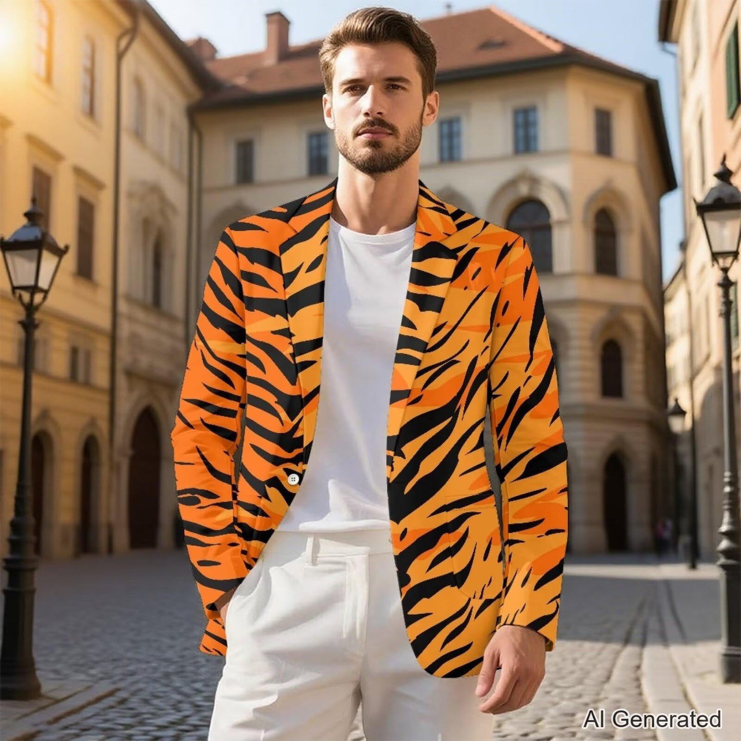 Psaytomey Men's Casual Suit Blazer Jackets Lightweight Sports Coats One Button Tiger Skin Printed Blazer for Men Business Jackets Plus Size Blazer