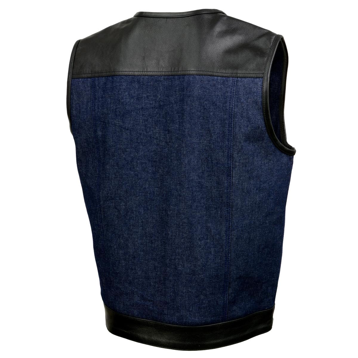 Milwaukee Leather MDM3004 Men's Brute Dual Closure Blue Denim and Black Leather Club Style Vest - XXX-Large