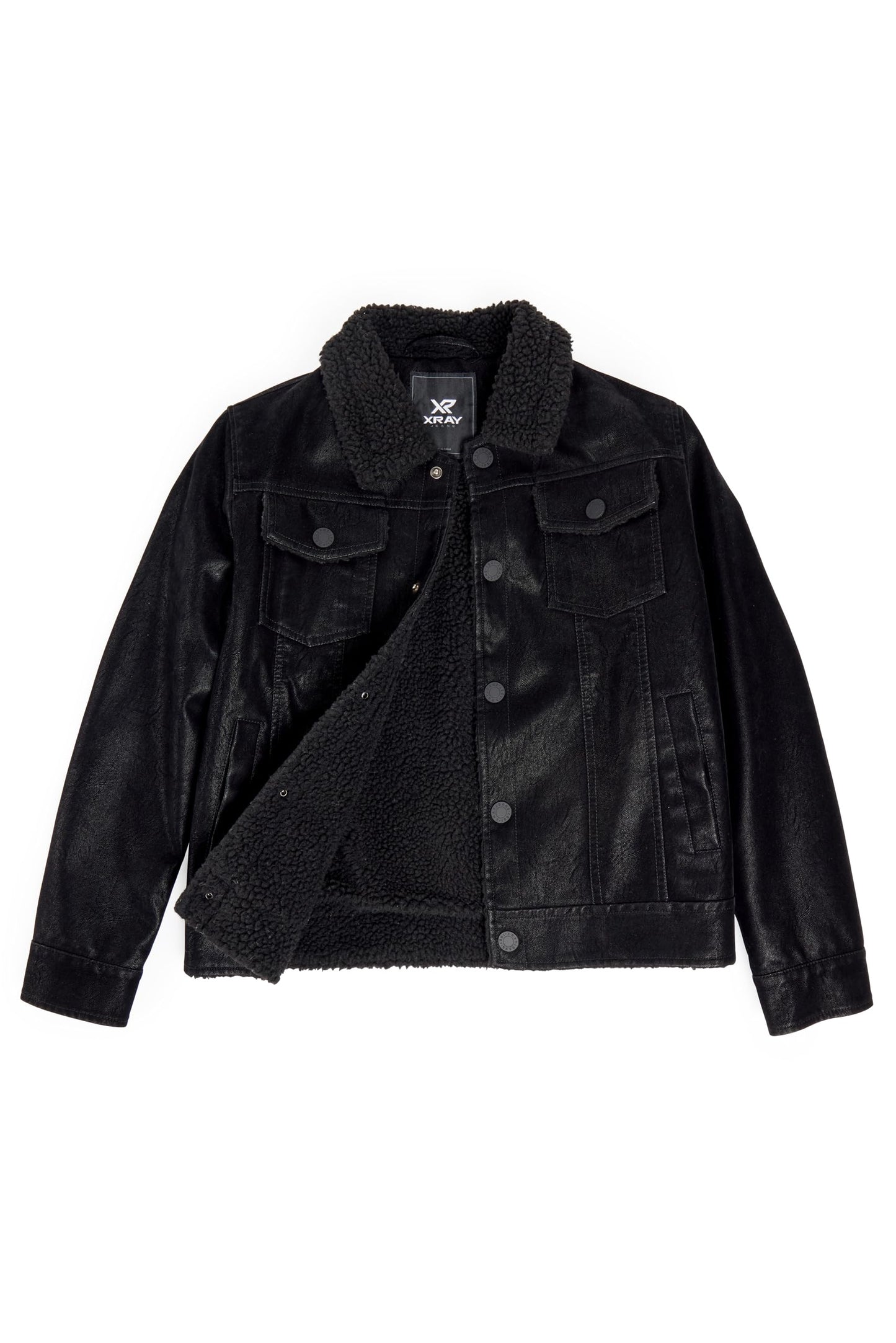 X RAY Teen Faux Leather Jacket Fall & Winter, Kids Outerwear Coat, Faux Suede Ranger Jacket W/Faux Shearling Lining, Black, Medium
