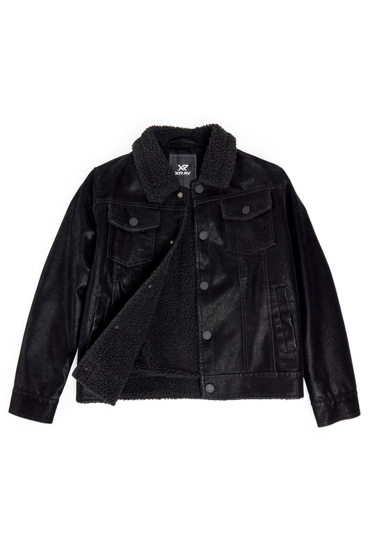 X RAY Teen Faux Leather Jacket Fall & Winter, Kids Outerwear Coat, Faux Suede Ranger Jacket W/Faux Shearling Lining, Black, Medium