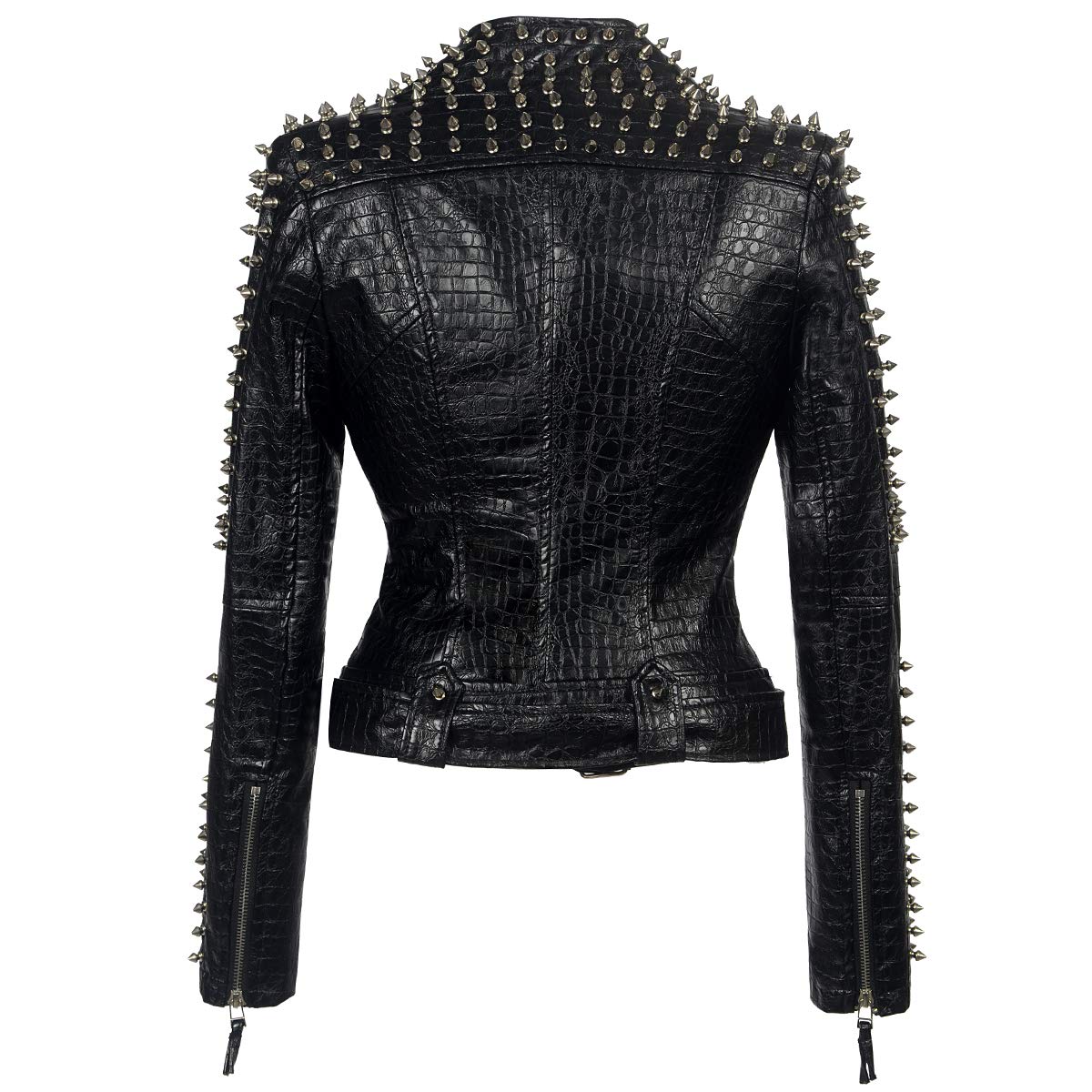 SX Women Punk Faux Leather PU Black Jacket Studded Rivet Fashion Streetwear Motorcycle Coat (XL, Black)