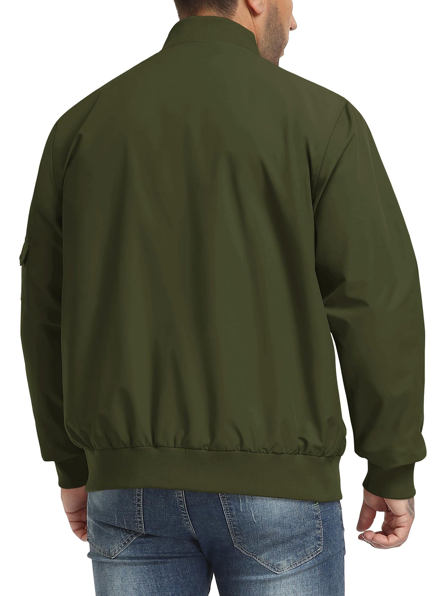 Mens Green Bomber Jackets Lightweight Casual Zip Coats Jackets Outwear