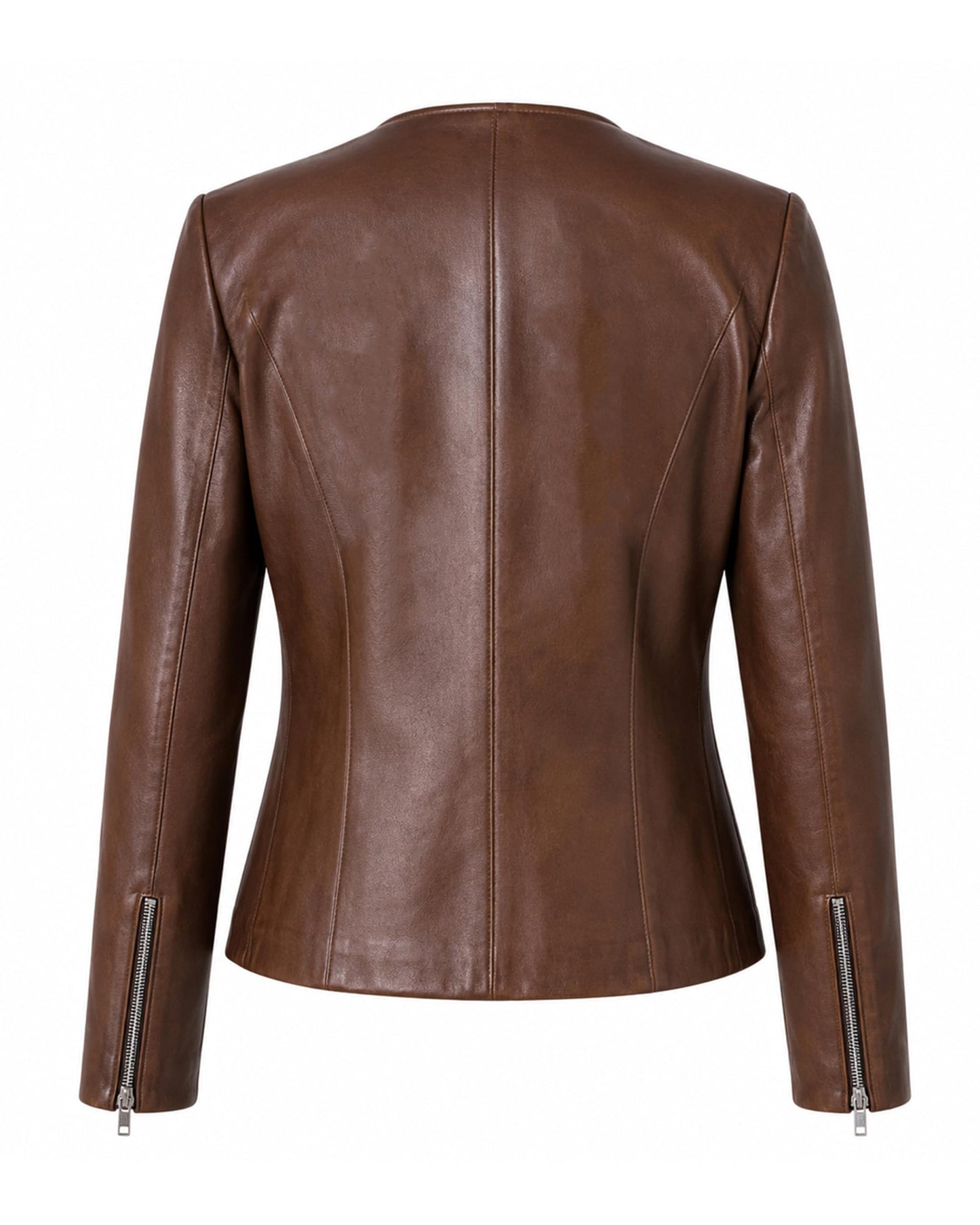 Jild Stylish Collarless Leather Jacket Women – Slim Fit Elegant Style Womens Lightweight Lambskin Leather Jacket (Bas.Wo-Cognac-S)