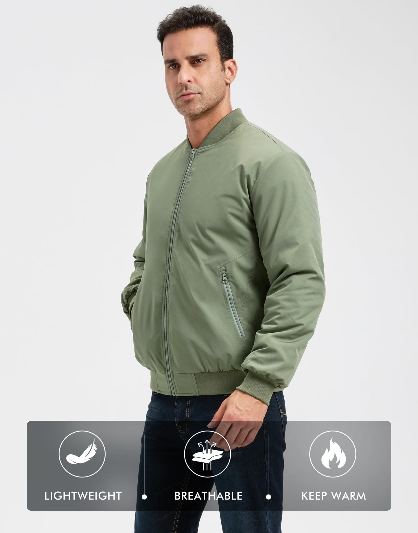 ULUSERN Men's Jackets-Bomber Jacket Fall Winter Warm Windbreaker Full Zip Casual Padded Coats