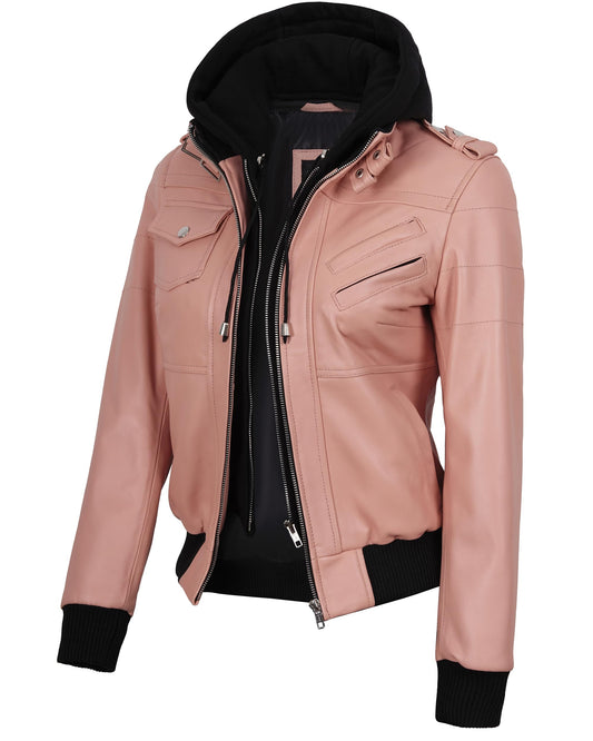 Decrum Disc Pink Leather Jacket Women - Womens Bomber Jacket | [1327015] Edinburgh Pink, XL