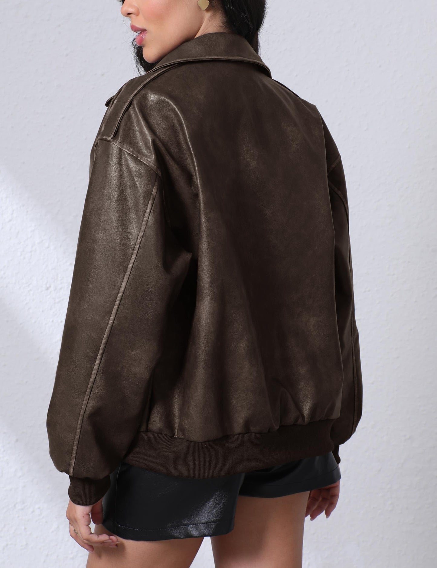 Nitzana Leather Jacket for Women Faux Oversized Motorcycle Bomber Jackets