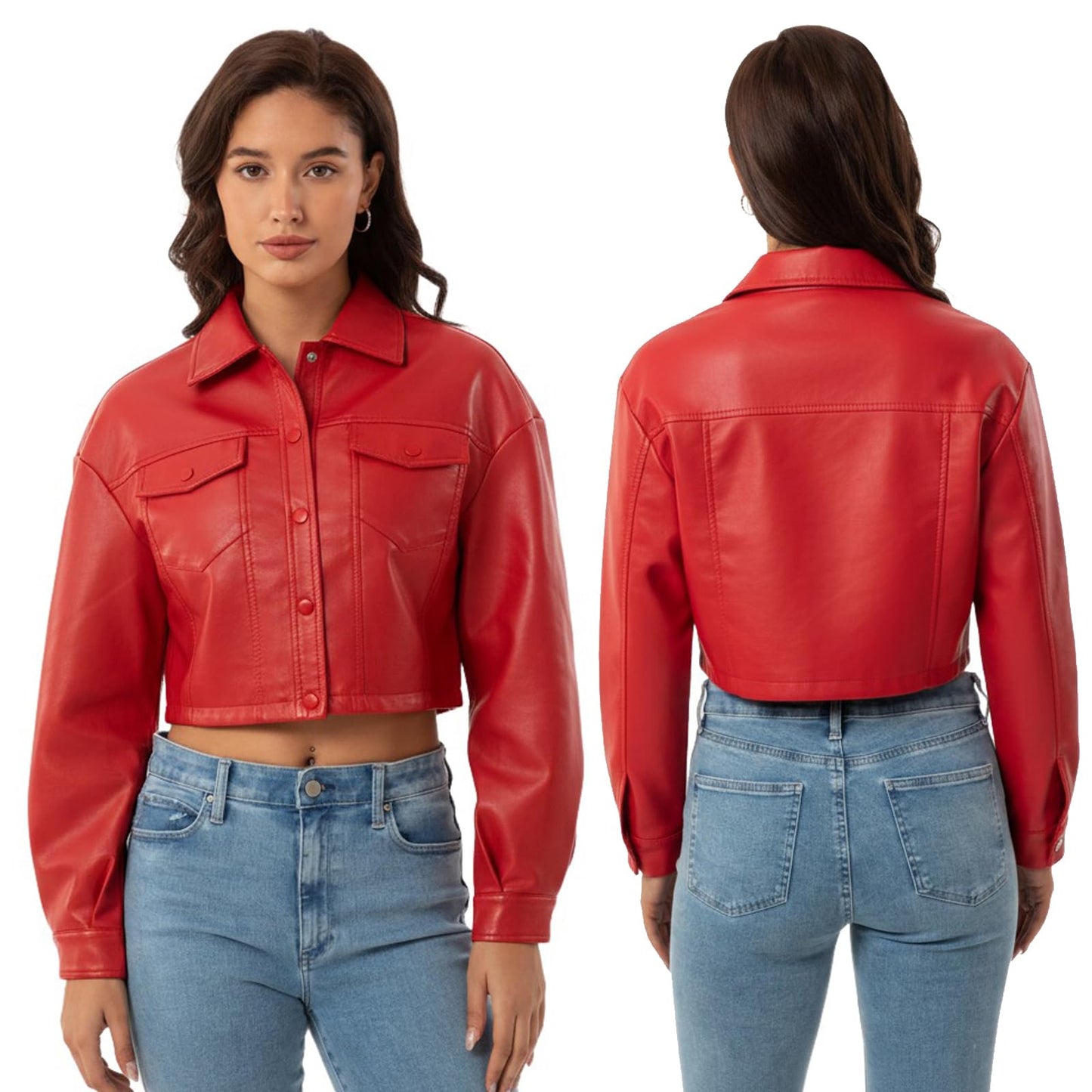 CHIGUO Women Faux Leather Cropped Jacket Trendy Moto Biker Short Jacket Fashion PU Coat Party Jacket