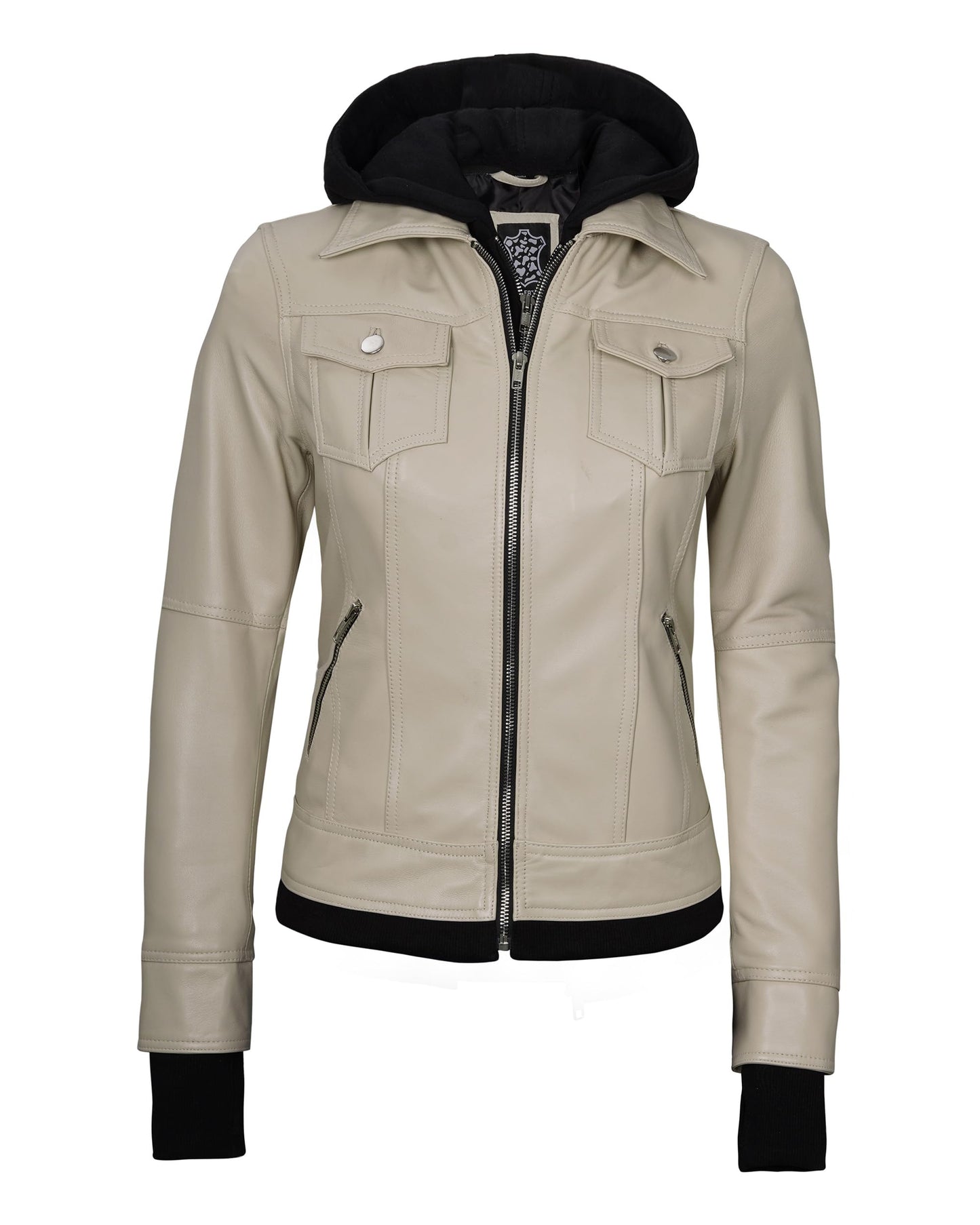 Decrum Disc Beige Leather Jacket Women - Leather Bomber Jacket Women [1323851] Trle Bge, XS
