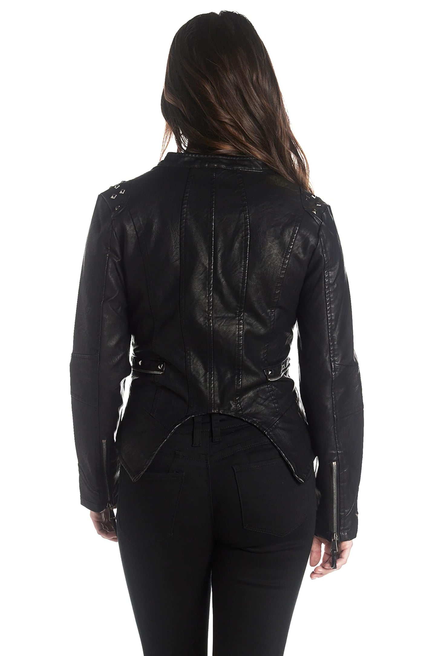 Olivia Miller Women's Faux Leather Moto Biker Jacket JK44169 BLACK L