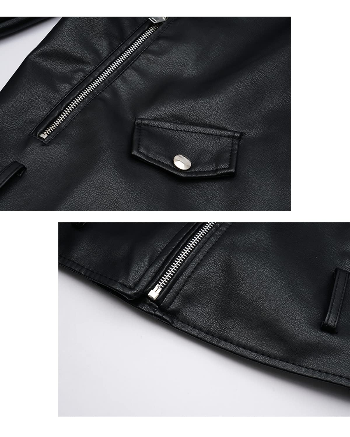 LY VAREY LIN Women Faux Leather Jacket Lapel Collar Motorcycle Zip Up Long Sleeve Motor Biker Short Coat Jacket (2123Black, L)