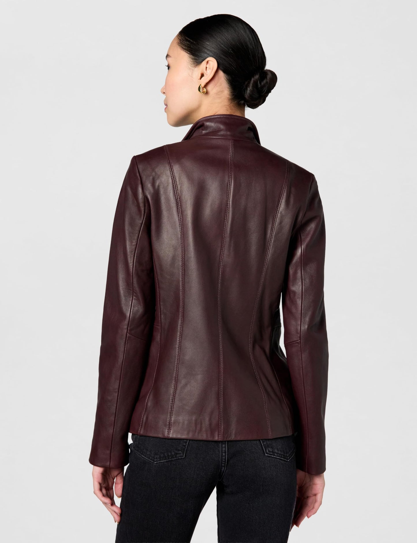 Cole Haan Women's Leather Wing Collared Jacket, Chianti, Small