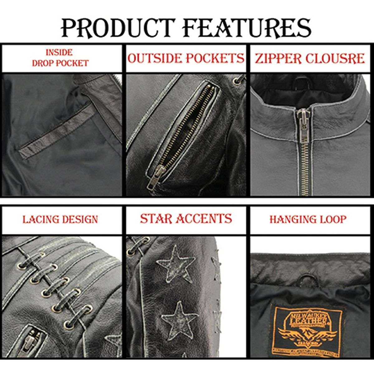 Milwaukee Leather MLL2527 Women's 'Elegant' Distressed Brown Detail Laced Leather Jacket - 3X-Large