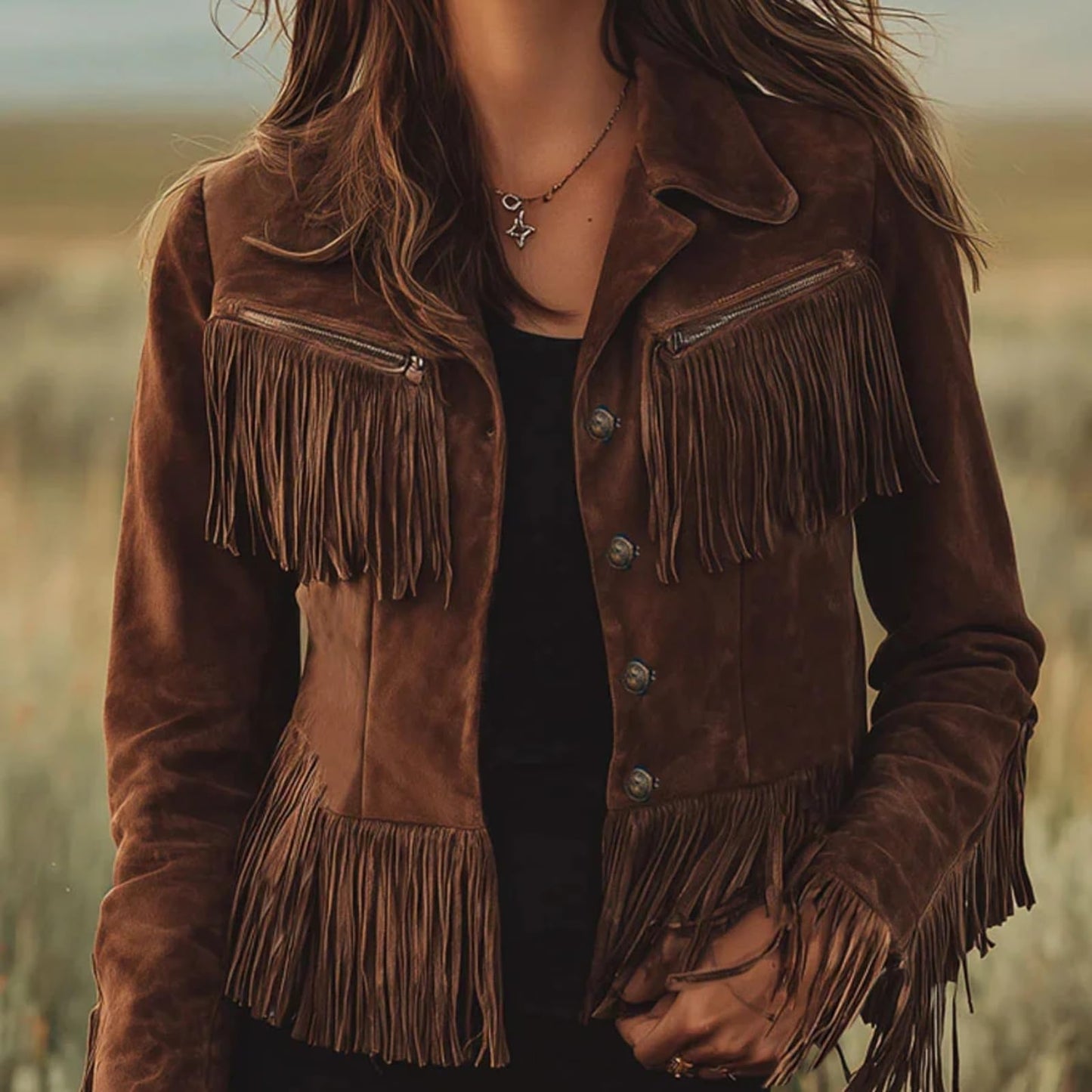 Women's Faux Suede Jackets 2026 Vintage Cowgirl Western Fringe Jacket Long Sleeve Tassel Motorcycle Short Fringe Jacket Cropped Coat Outwear-M