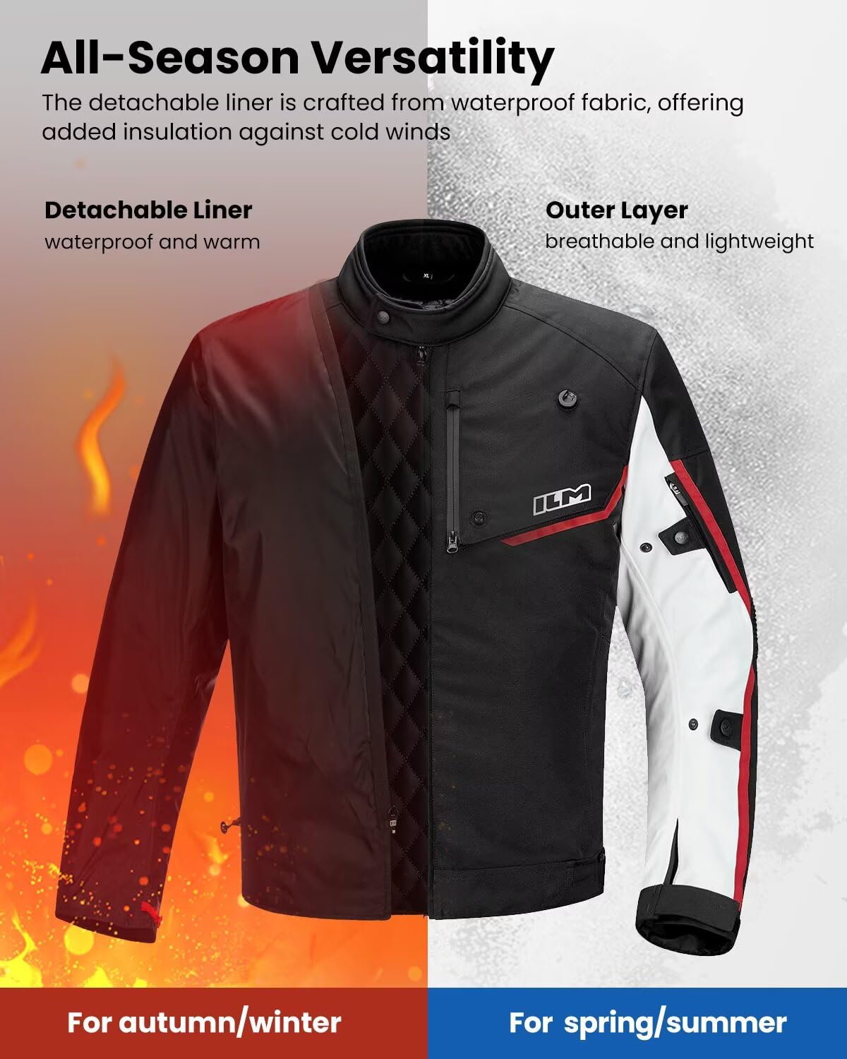 ILM Motorcycle Riding Jacket with CE Armor and Detachable Waterproof Thermal Liner Dual Sport All Season for Men Model JF2