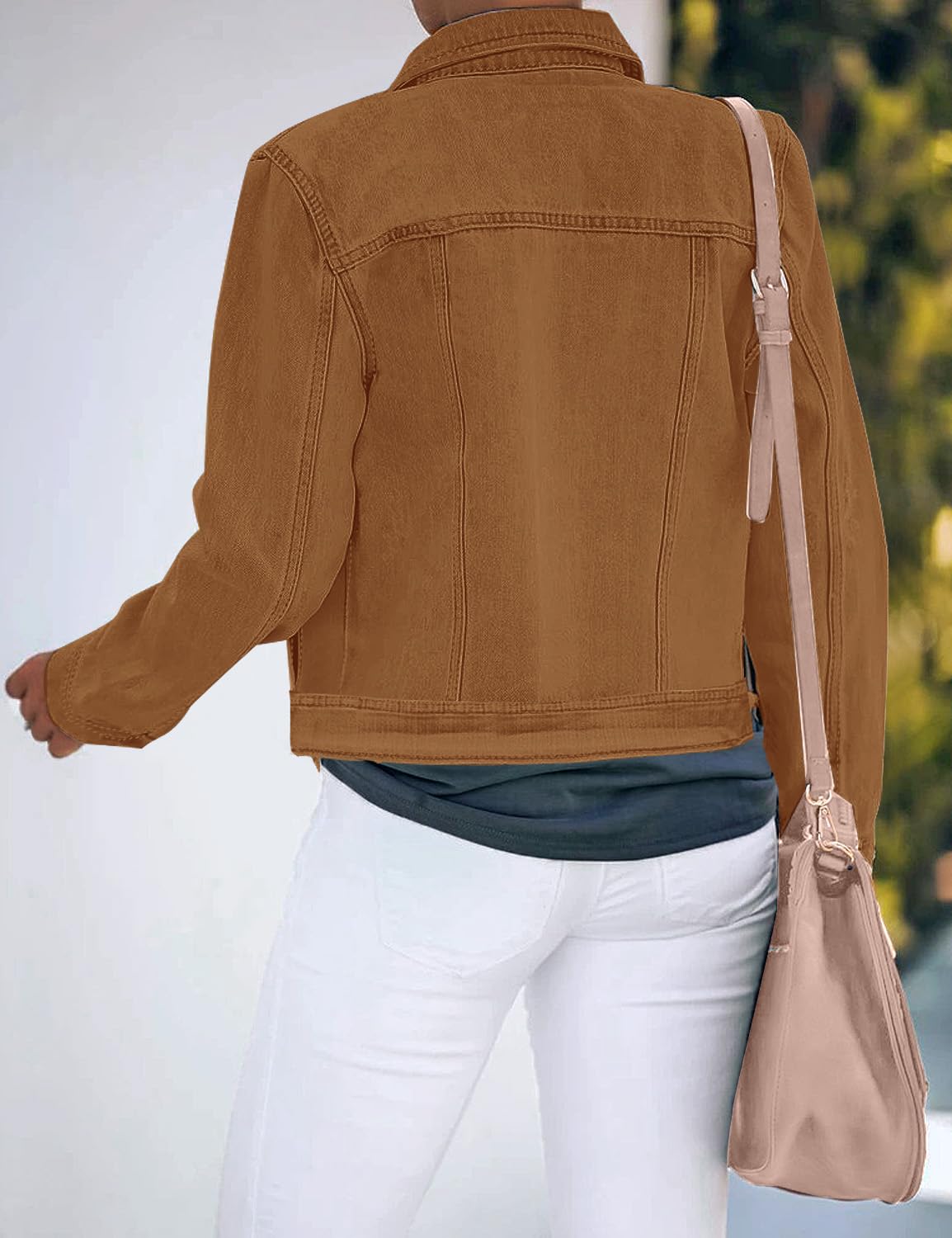 luvamia Women's Classic Casual Long Sleeves Jacket Basic Button Down Brown Trucker Jacket Coat Size Large