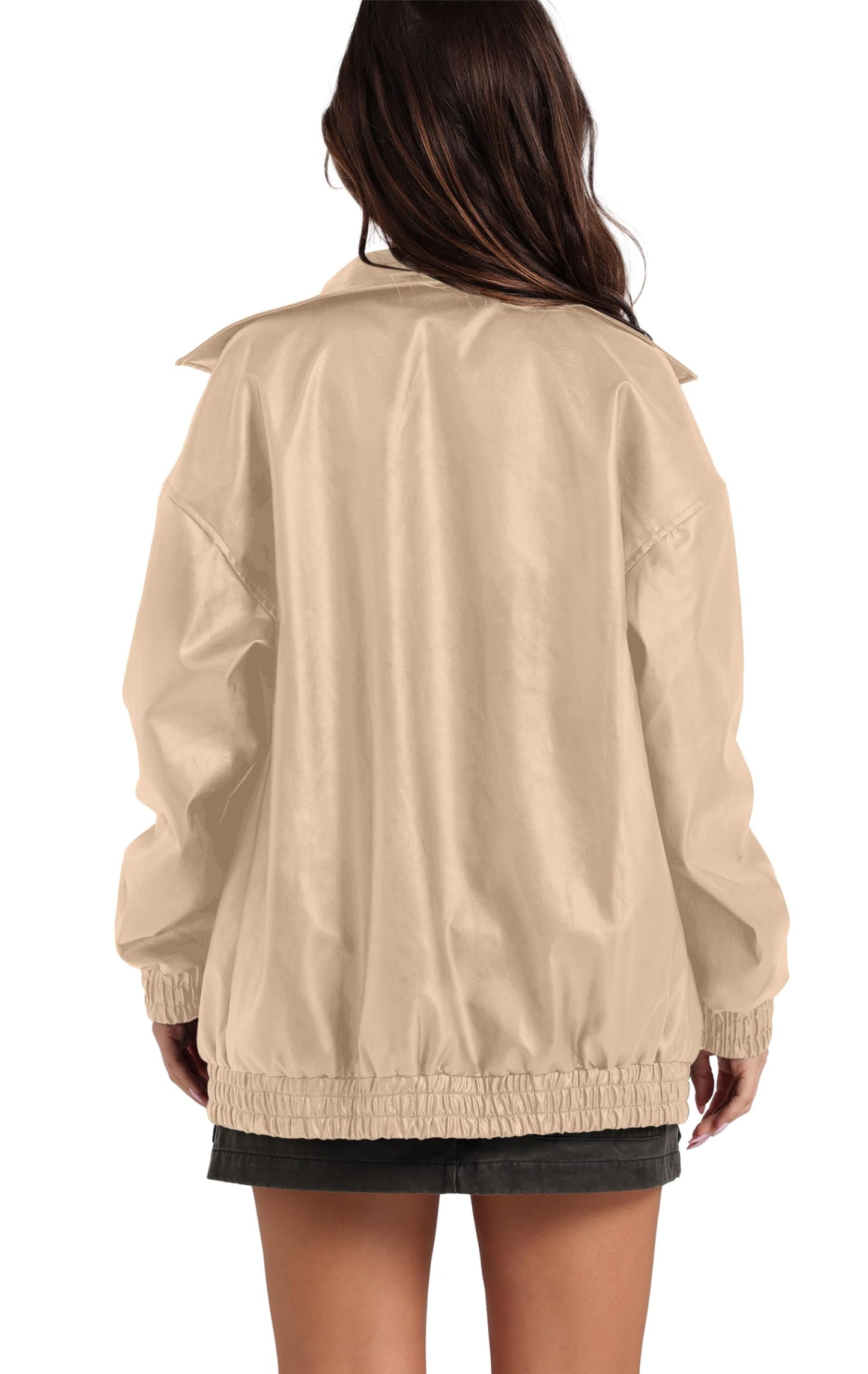 Sampeel Leather Jacket Women Cute Oversized Vintage Bomber Coats 2025 Fall Night Out Outfits Winter Clothes Apricot M
