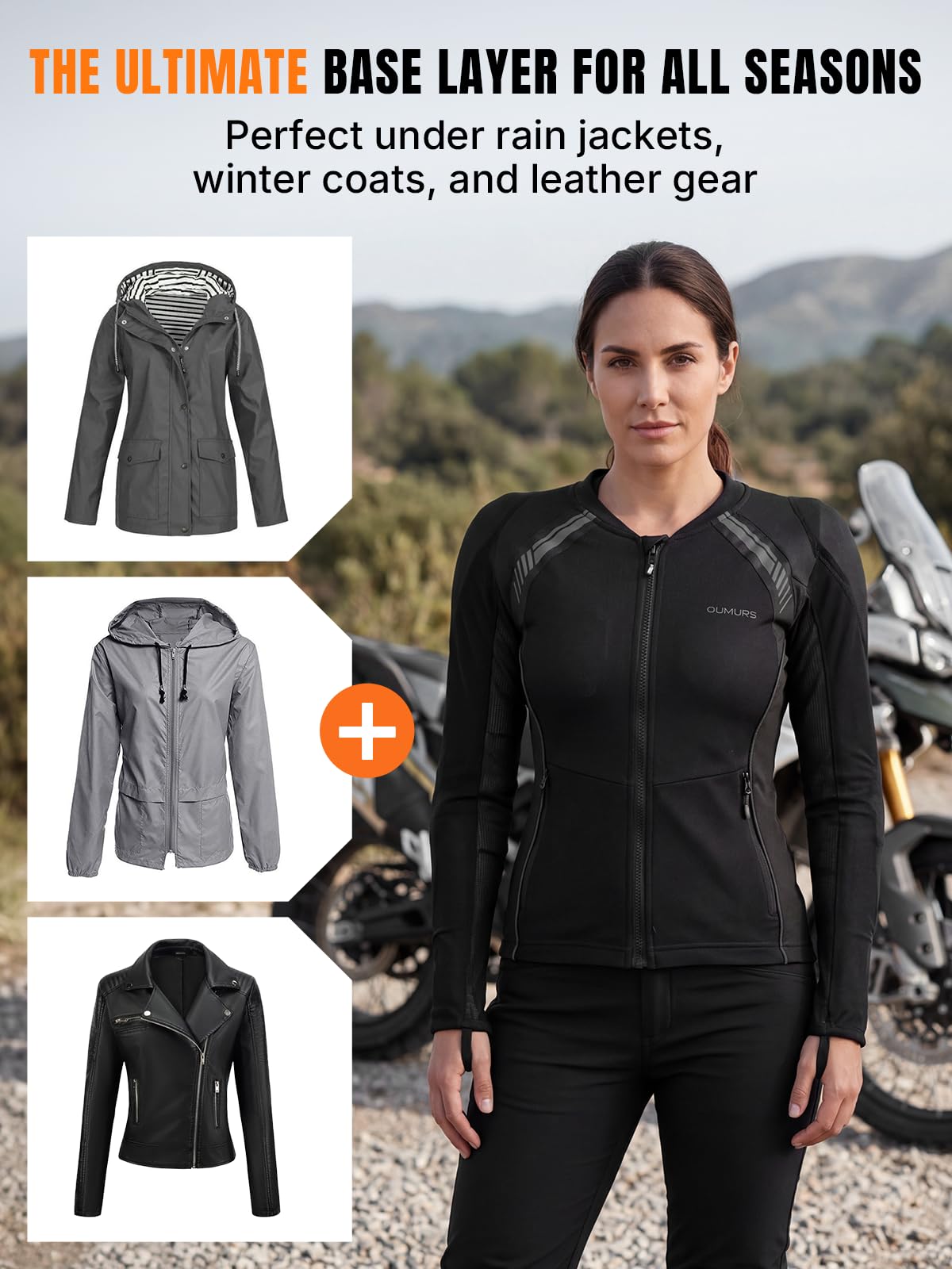 Oumurs Motorcycle Jacket Women Armored Motorcycle Shirt with CE Certified Protective Mesh Jacket with Reflective Strips, All Season Motorcycle Riding Shirt for Motorcycle Bicycle Scooter Riding Gear