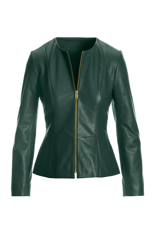 Captain Cory Women's Peplum Green Lambskin Leather Jacket, The Perfect Patrick's Day Outfit for Biker Babes and Classy Women's XLarge