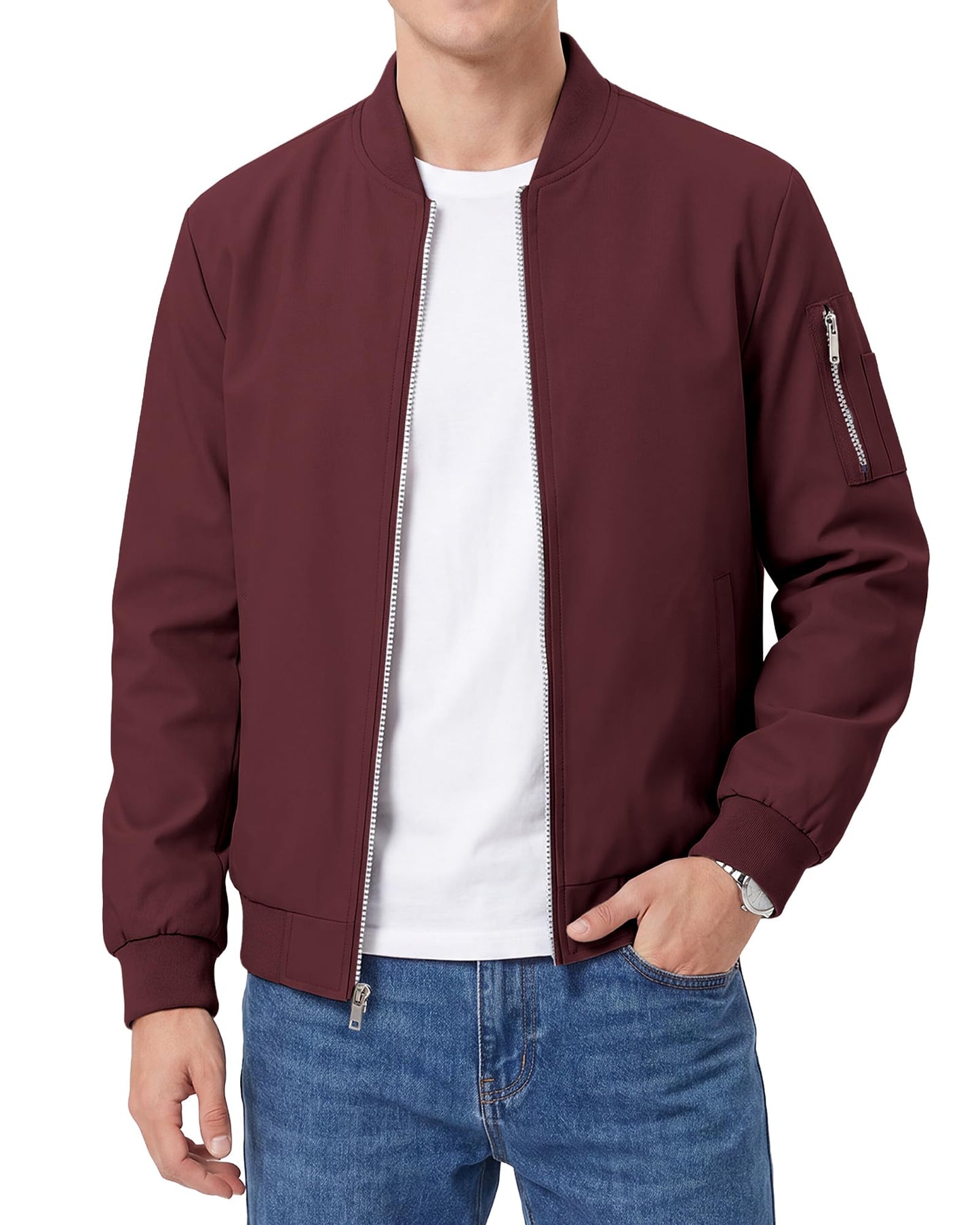 WULFUL Men's Lightweight Bomber Jacket Casual Windbreaker Zip Up Coat Spring Fall Streetwear with Pockets for Travel Work