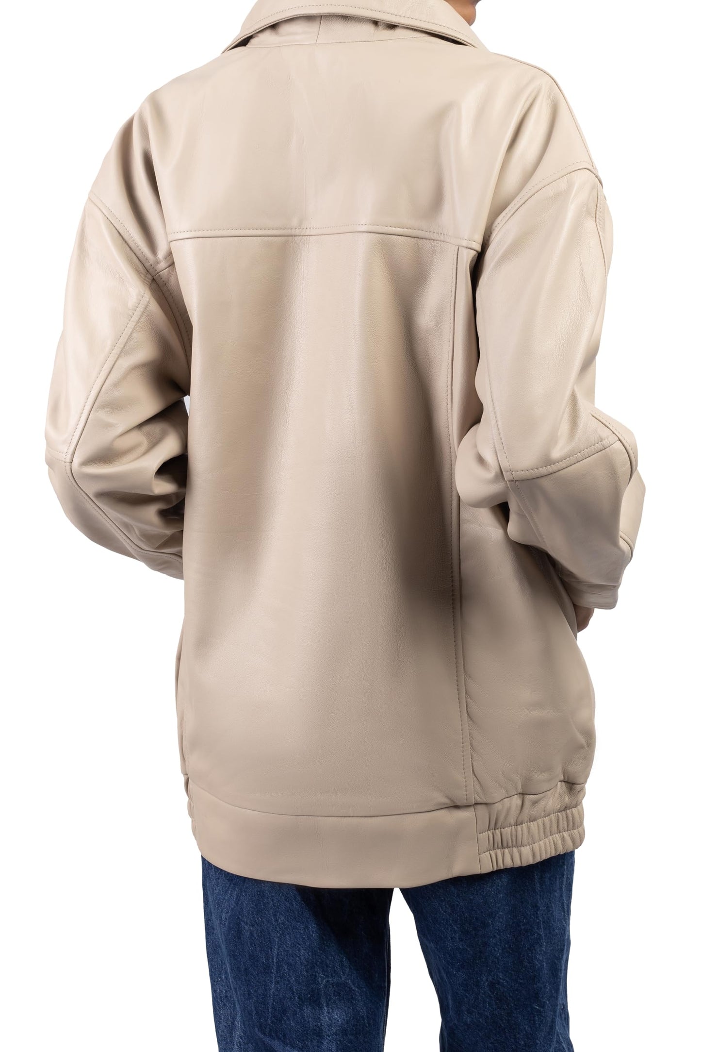 Jild Oversized Leather Jacket Women - Lambskin Leather Fall Jacket for Womens Fashion Plus Size Outfits (OSW-A.White-M)