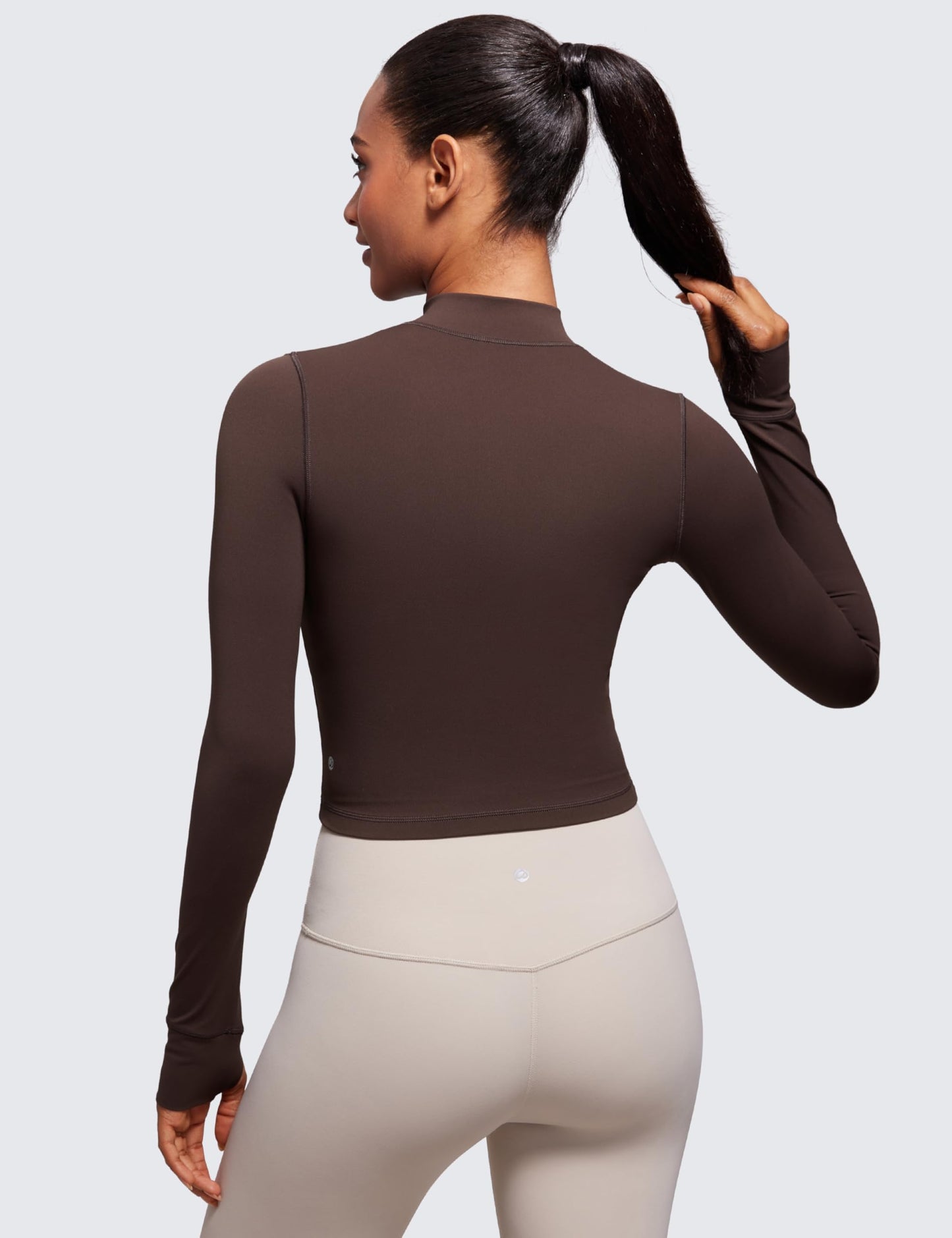 CRZ YOGA Butterluxe Cropped Athletic Jackets for Women - Full Zip Up Track Tops with Thumb Holes Pockets Hot Fudge Brown Small