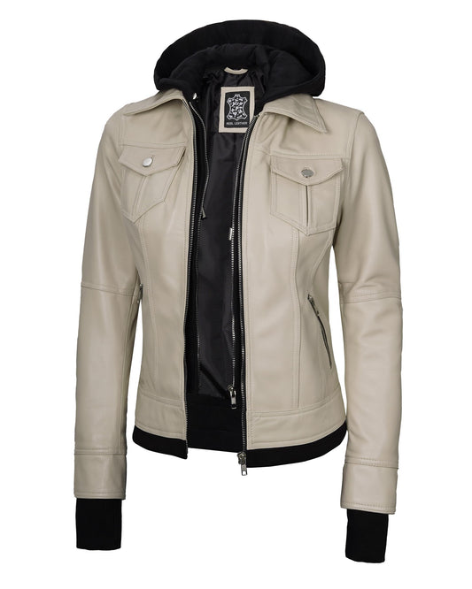 Decrum Disc Beige Leather Jacket Women - Leather Bomber Jacket Women [1323851] Trle Bge, XS