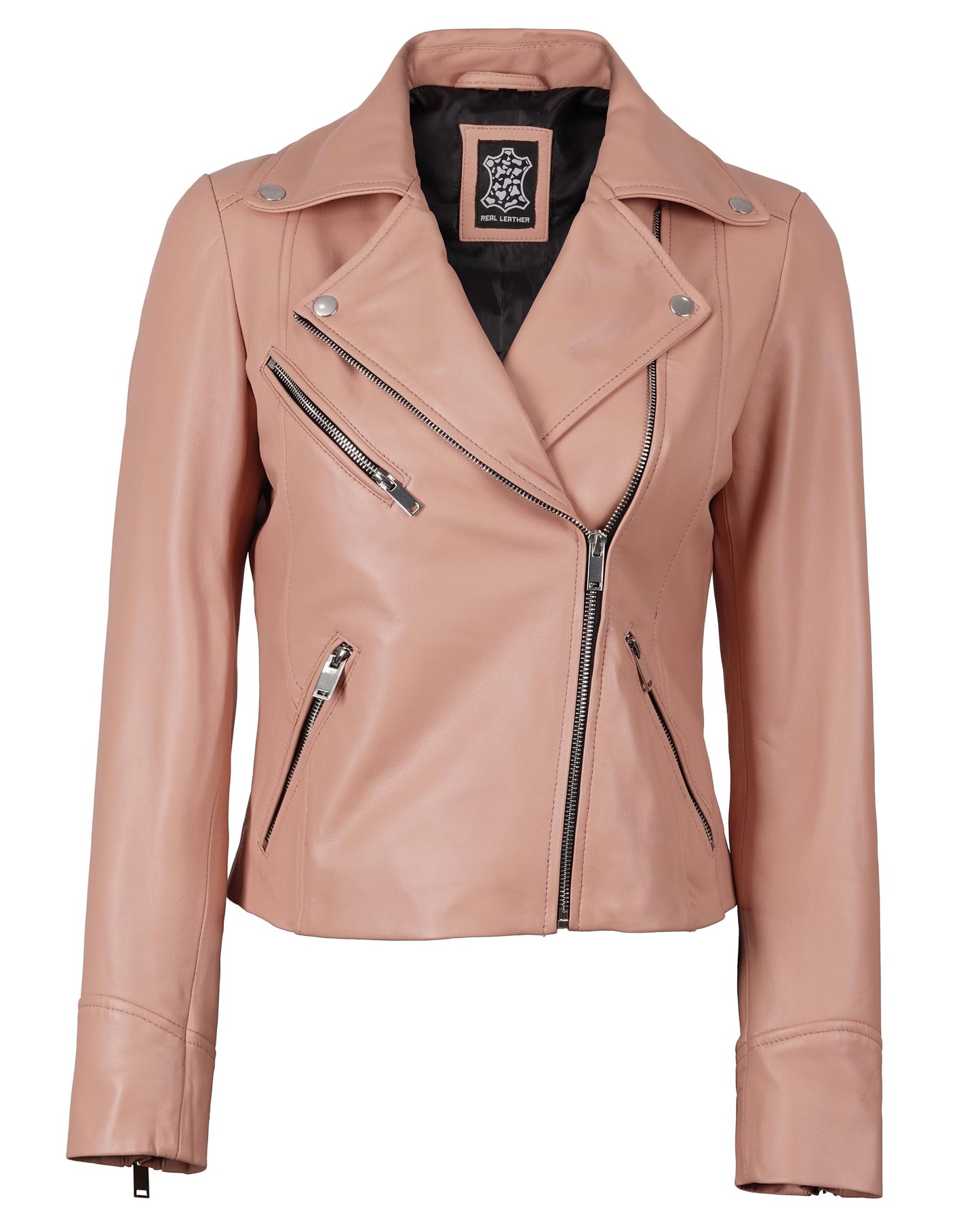 Blingsoul Real Leather Lightweight Pink Moto Jacket Women | [1324134] Ninfa Pink, L