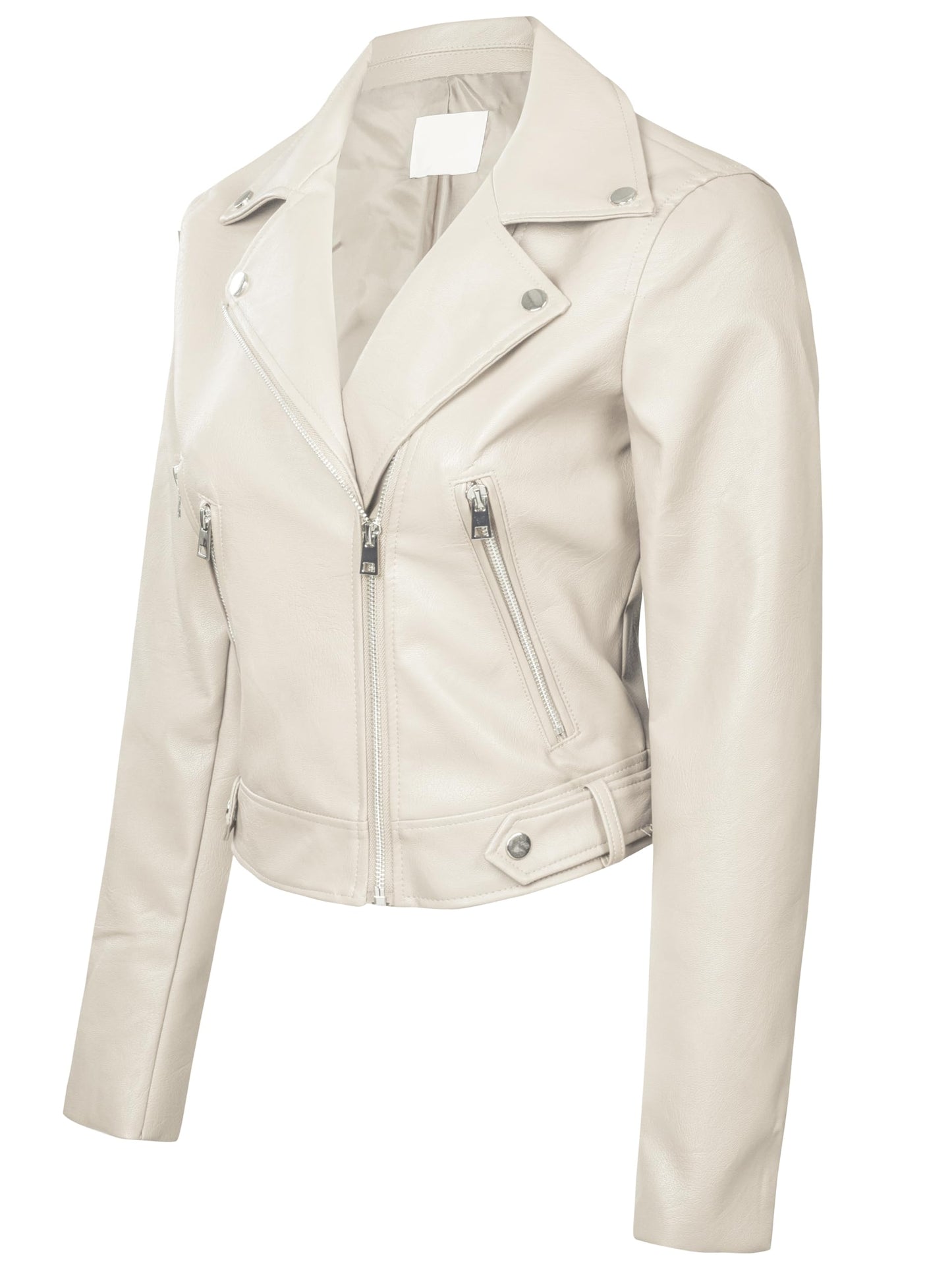 Design by Olivia Women's Asymmetrical Zip Up Faux Leather Moto Jacket White L
