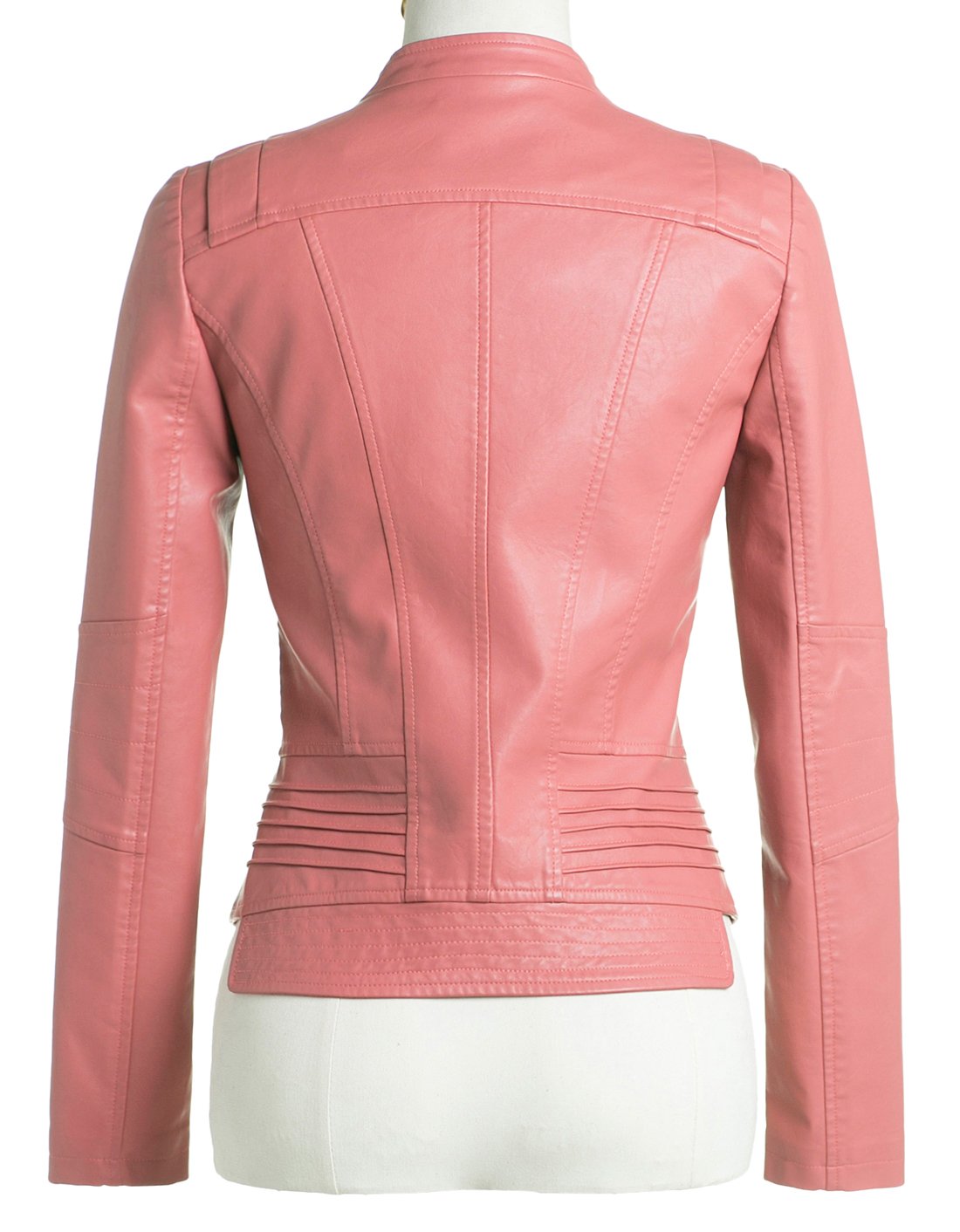 chouyatou Women's Casual Collarless Cropped Pu Leather Biker Jacket (Medium, Pink)