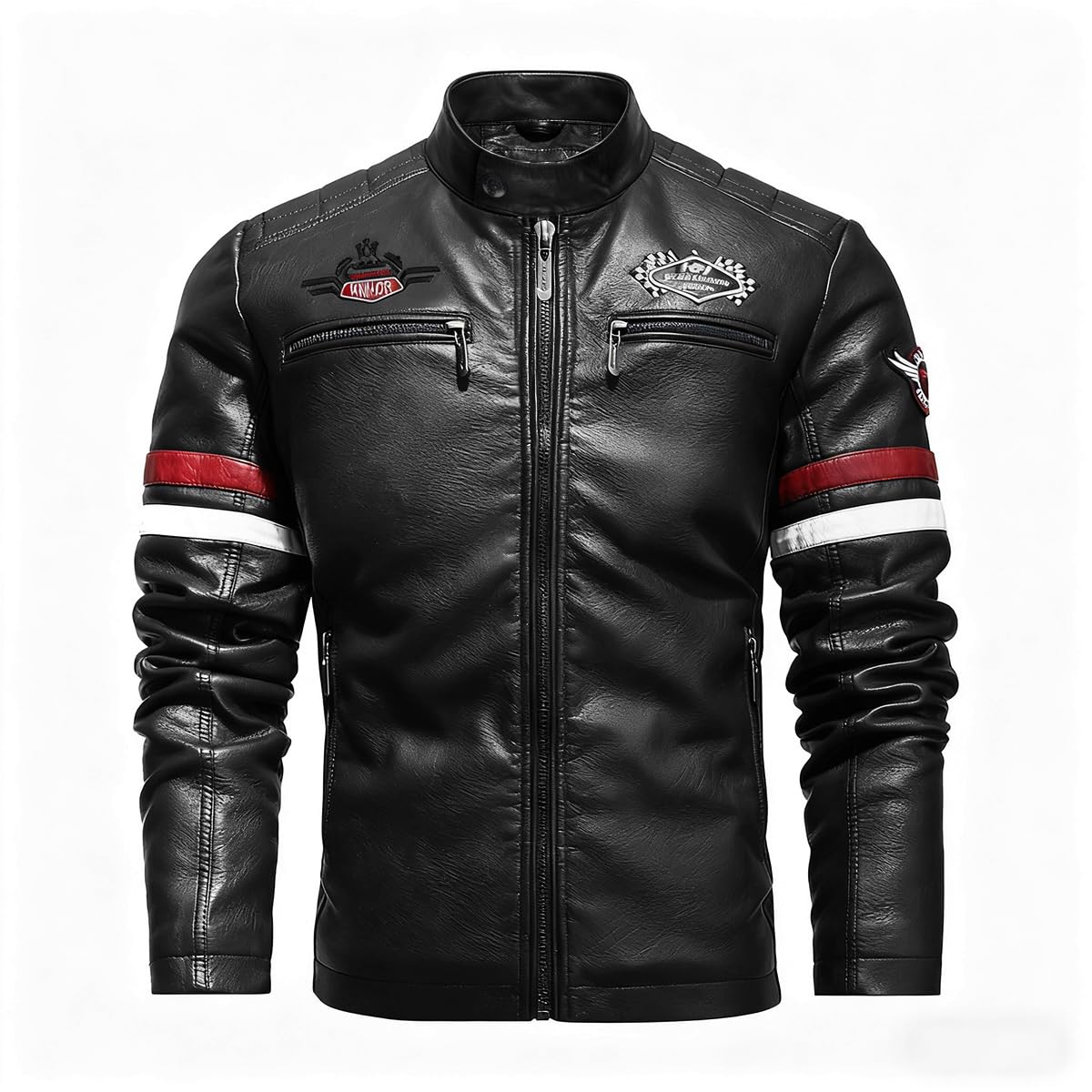 YXYSZZ Men's Motorcycle Jacket Faux Leather Zipper Coat Cycling Windproof(L,Z2906bk)