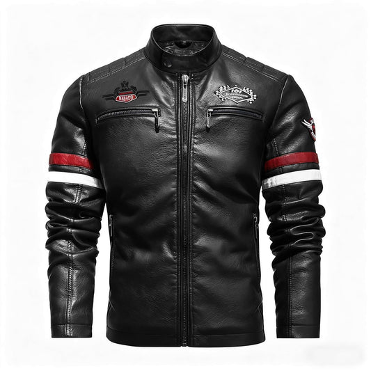 YXYSZZ Men's Motorcycle Jacket Faux Leather Zipper Coat Cycling Windproof(L,Z2906bk)