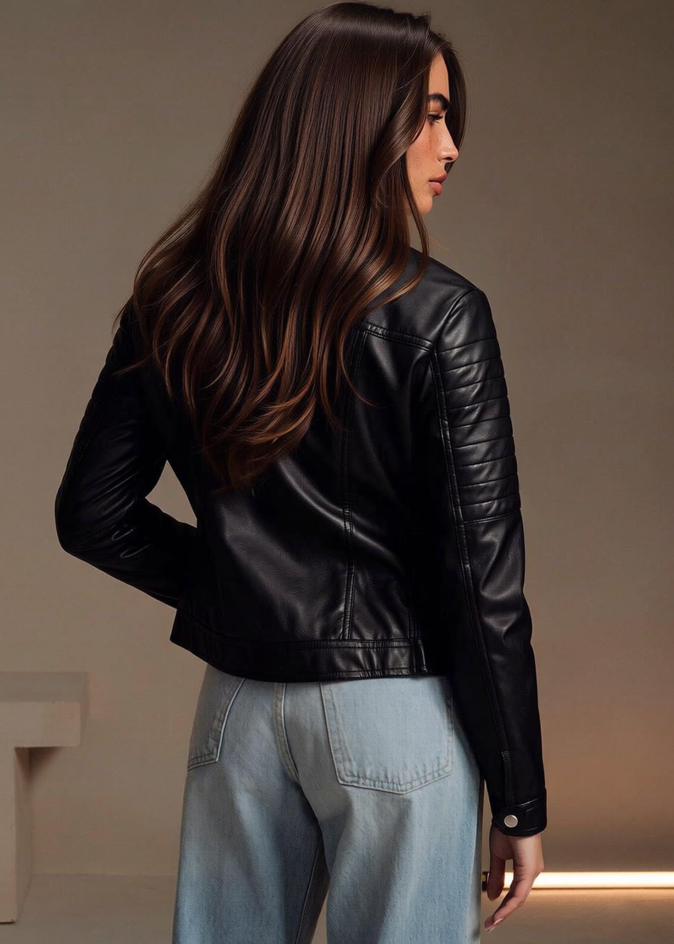 Pallivare Womens Faux Leather Motorcycle Stand Collar Jacket