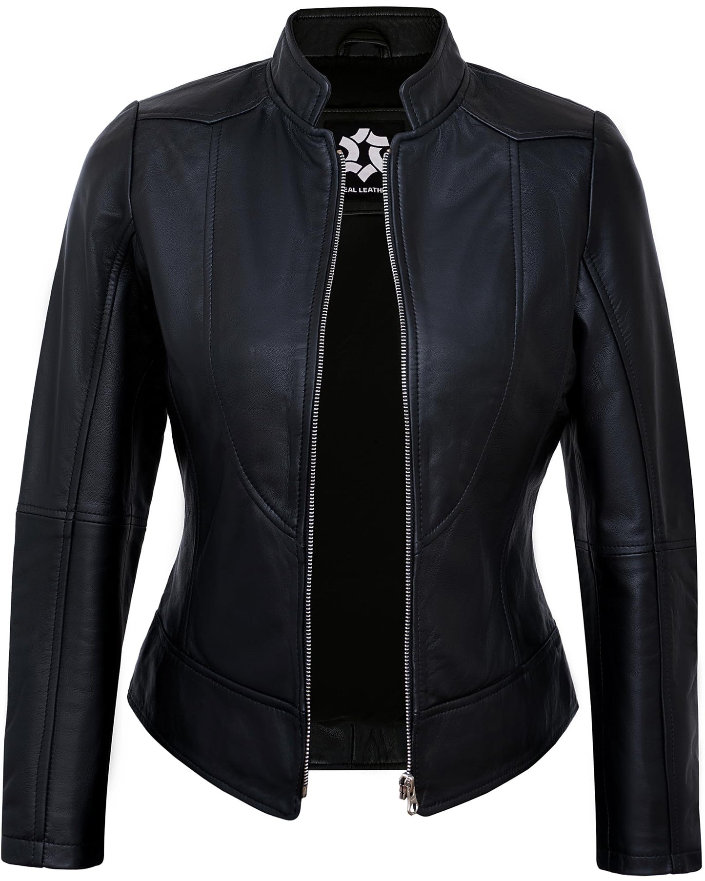 UrbanFocal Black Leather Jacket Womens - Moto Leather Jackets For Women | [101002606] Black Amy, 2XL
