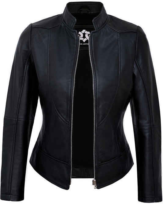 UrbanFocal Black Leather Jacket Womens - Moto Leather Jackets For Women | [101002606] Black Amy, 2XL
