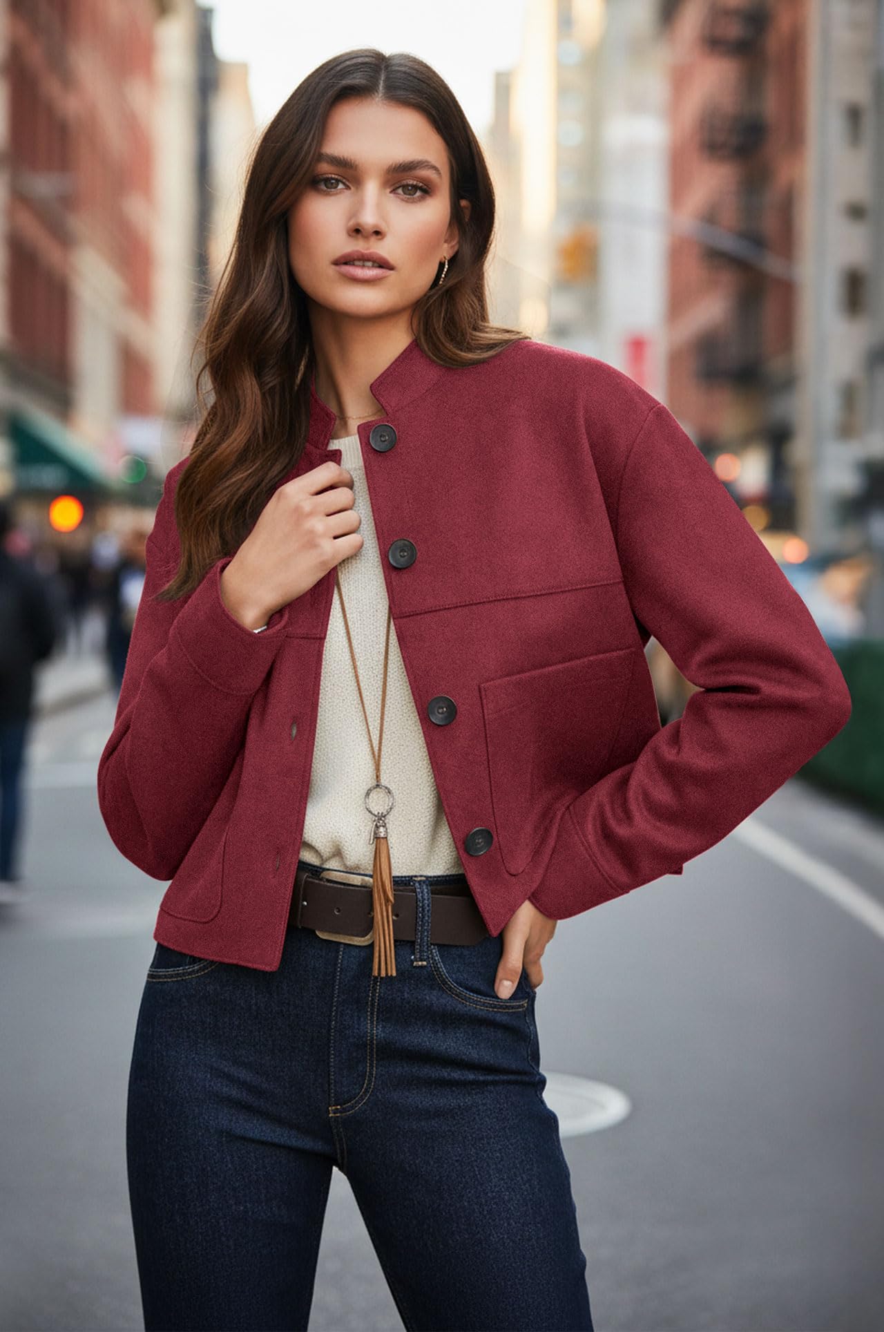kipfall Womens Faux Suede Cropped Jackets Fall Fashion Winter Coats Lightweight Outerwear Oversized Motorcycle Jacket
