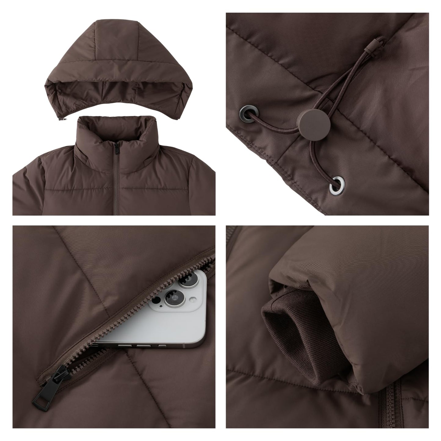 PUFFIT Women's Cropped Puffer Jackets,Warm Winter Jacket with Removable Hood,Zipped Pockets,Short Ladies Quilted Coat