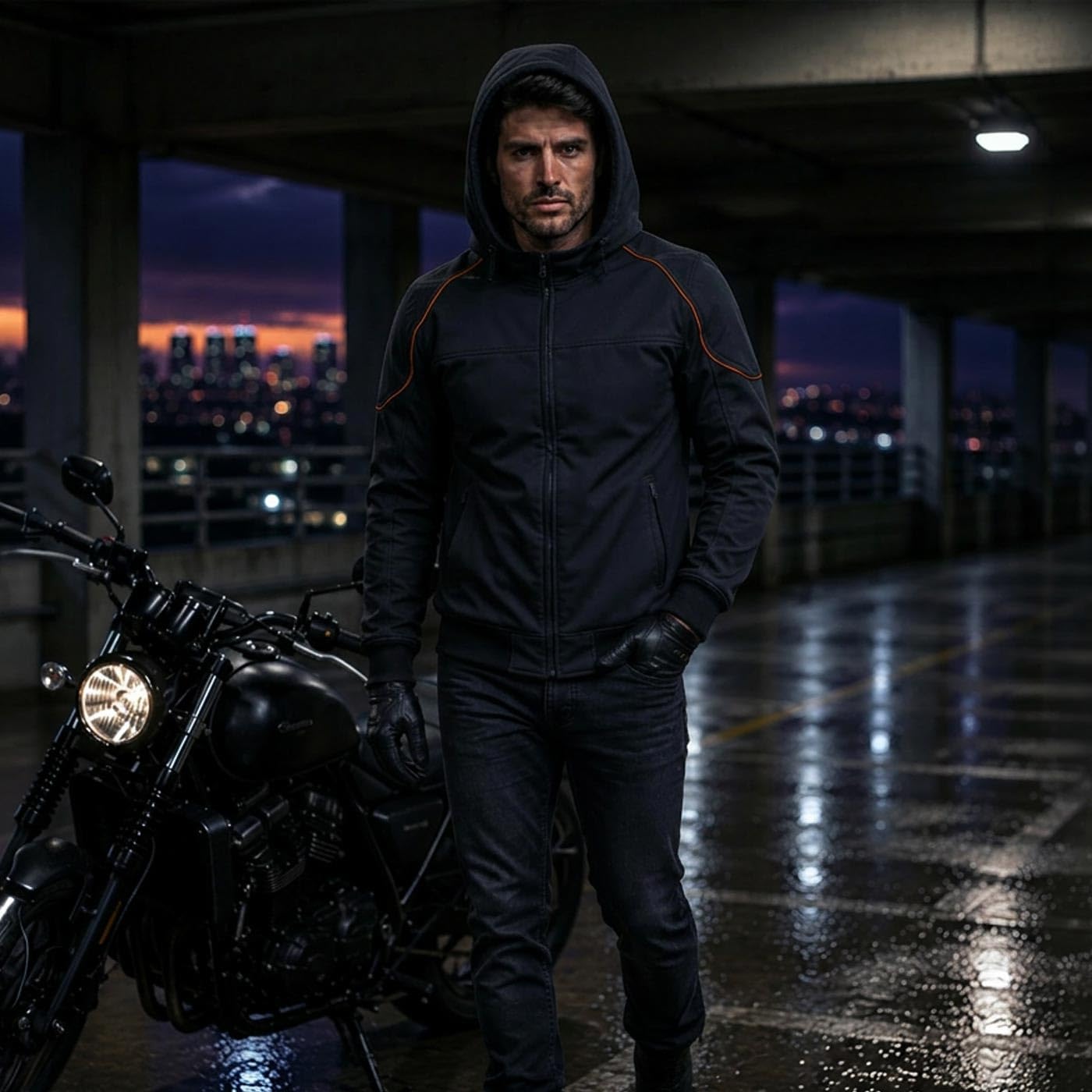 Milwaukee Leather MPM1764 Men's Black Soft Shell CE Armored Motorcycle Racing Style Hoodie Jacket w/Detachable Hood - Large