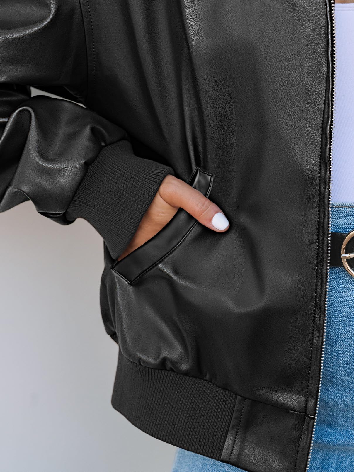 MEROKEETY Women's Oversized Faux Leather Jacket Fall Winter Zip Up Motorcycle Coats Fashion Outfits Clothes 2025, Black, Medium