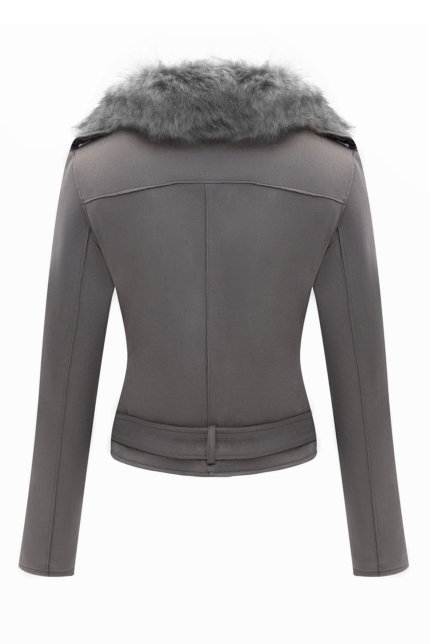 Bellivera Women Faux Suede Jacket Moto Biker Sherpa-Lined Coat Gray XL