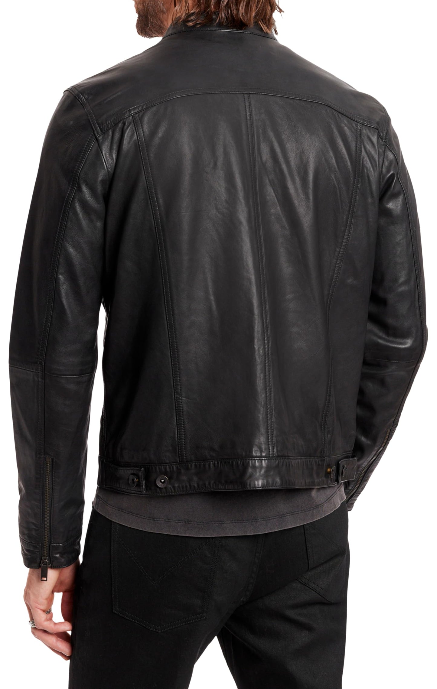 John Varvatos Star USA mens Band Collar Leather Jacket, Black, Medium US