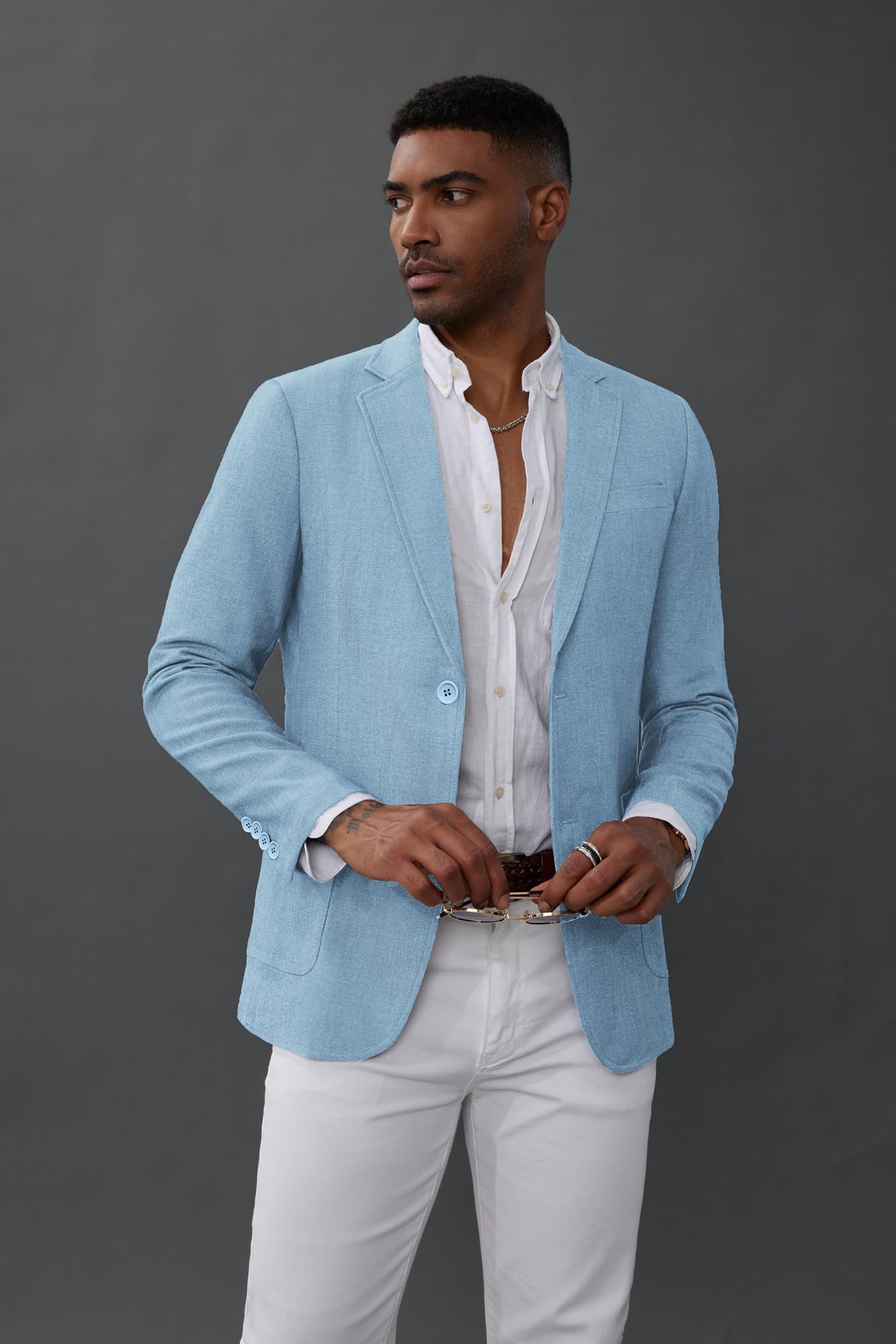 GRACE KARIN Mens Casual Sport Coats 2 Button Suit Jacket with Pockets Lightweight Sport Coat Blazer Sky Blue M