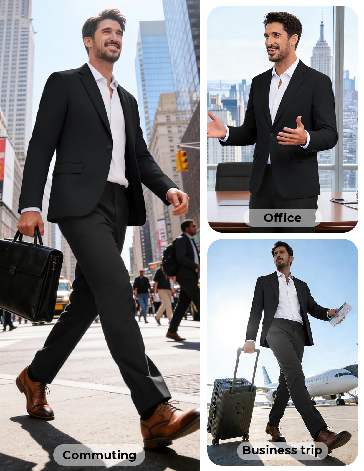 PJ PAUL JONES Men Casual Sport Coat Lightweight One Button Blazer Slim Fit Business Suit Jacket Western Sportcoat Black