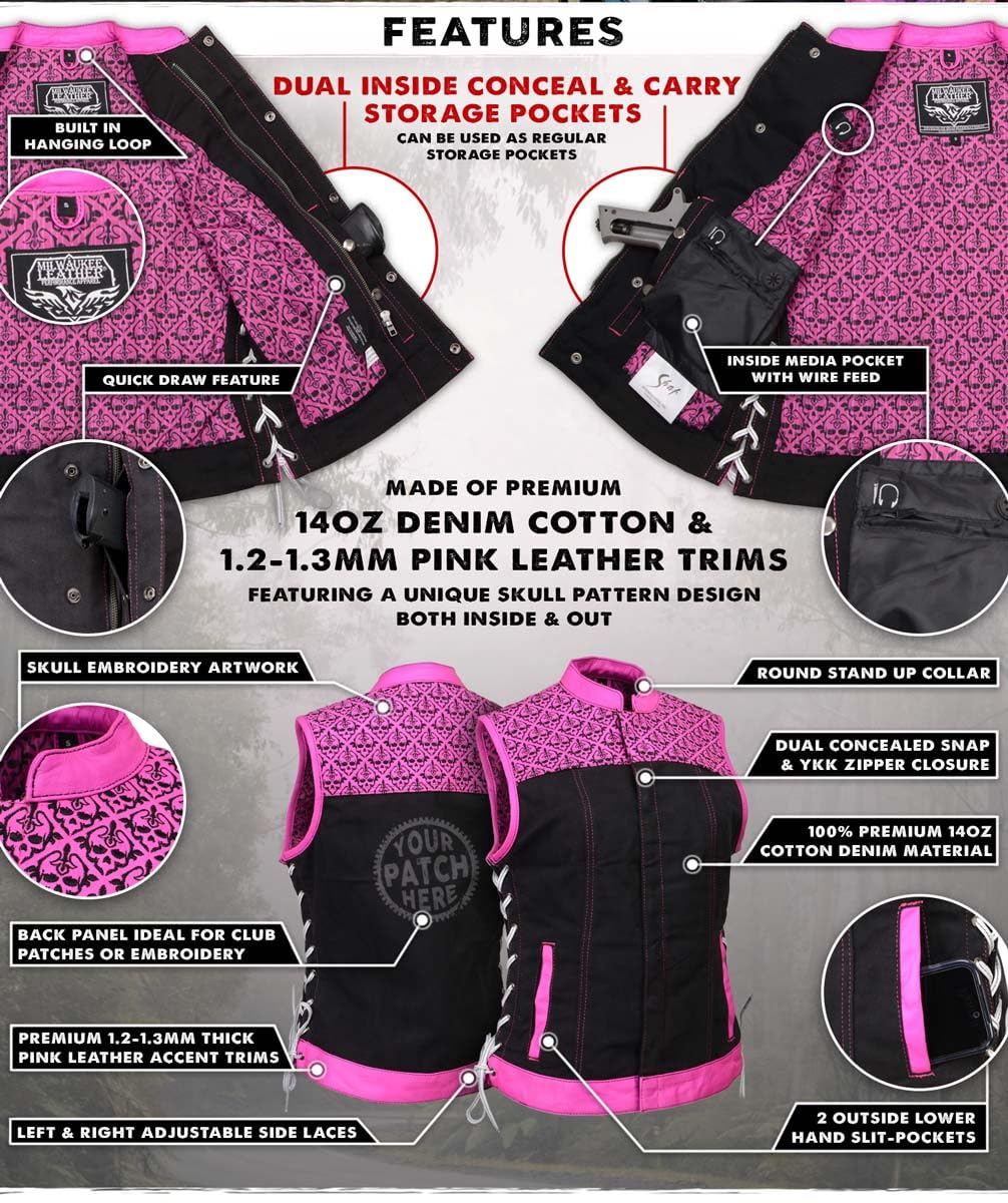 Milwaukee Leather Women's Premium Denim Motorcycle Rider Vest | MDL - Medium