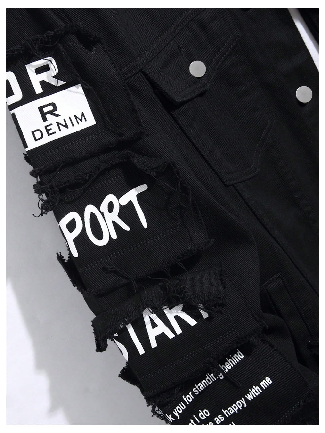 SOLY HUX Men's Denim Jacket Letter Graphic Button Down Flap Pocket Long Sleeve Streetwear Jacket Black Letter X-Large