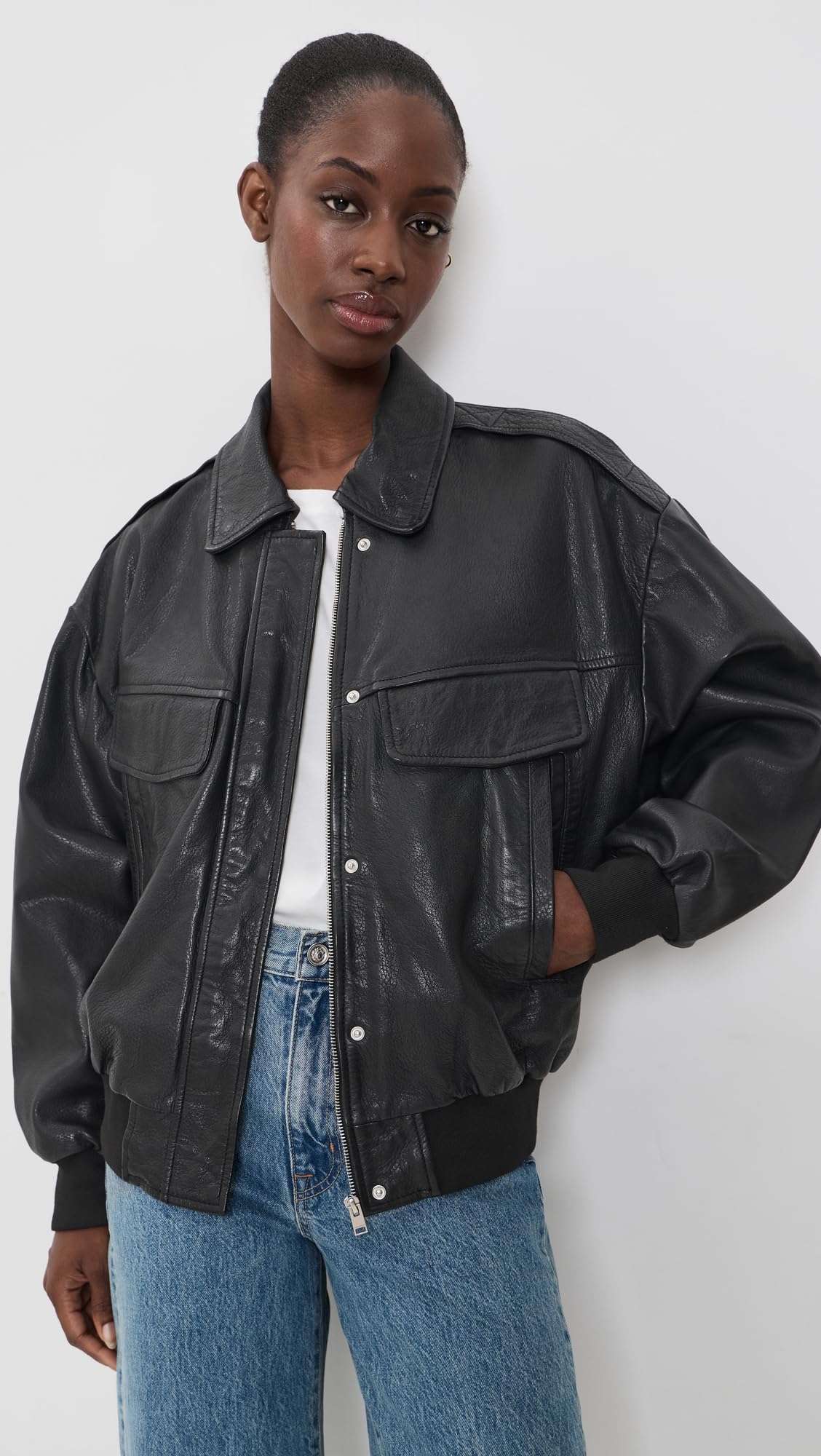 LAMARQUE Women's Trevanna Leather Bomber Jacket, Black, S