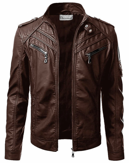 Men's Black Genuine Lambskin Leather Biker Jacket VINTAGE REAL MOTORCYCLE JACKETS FOR MEN (US, Alpha, Medium, Regular, Regular, BROWN)